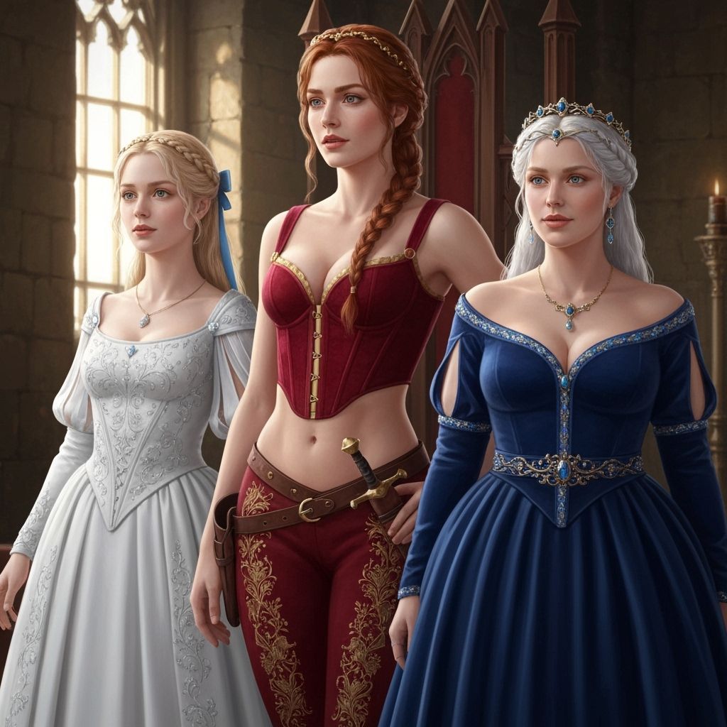 Three Royal Sisters in Medieval Throne Room
