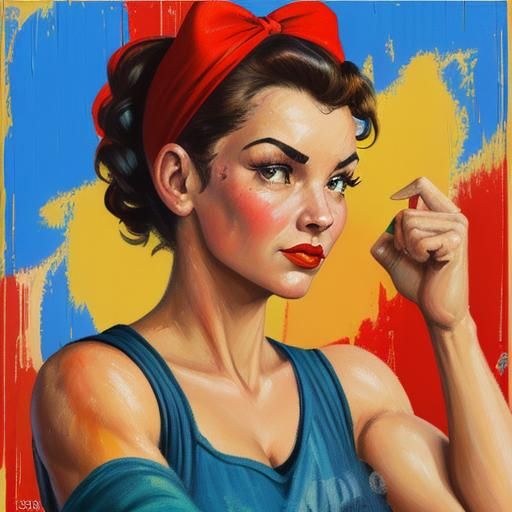 Rosie Riveter Flexing in Neo-Impressionist Poster