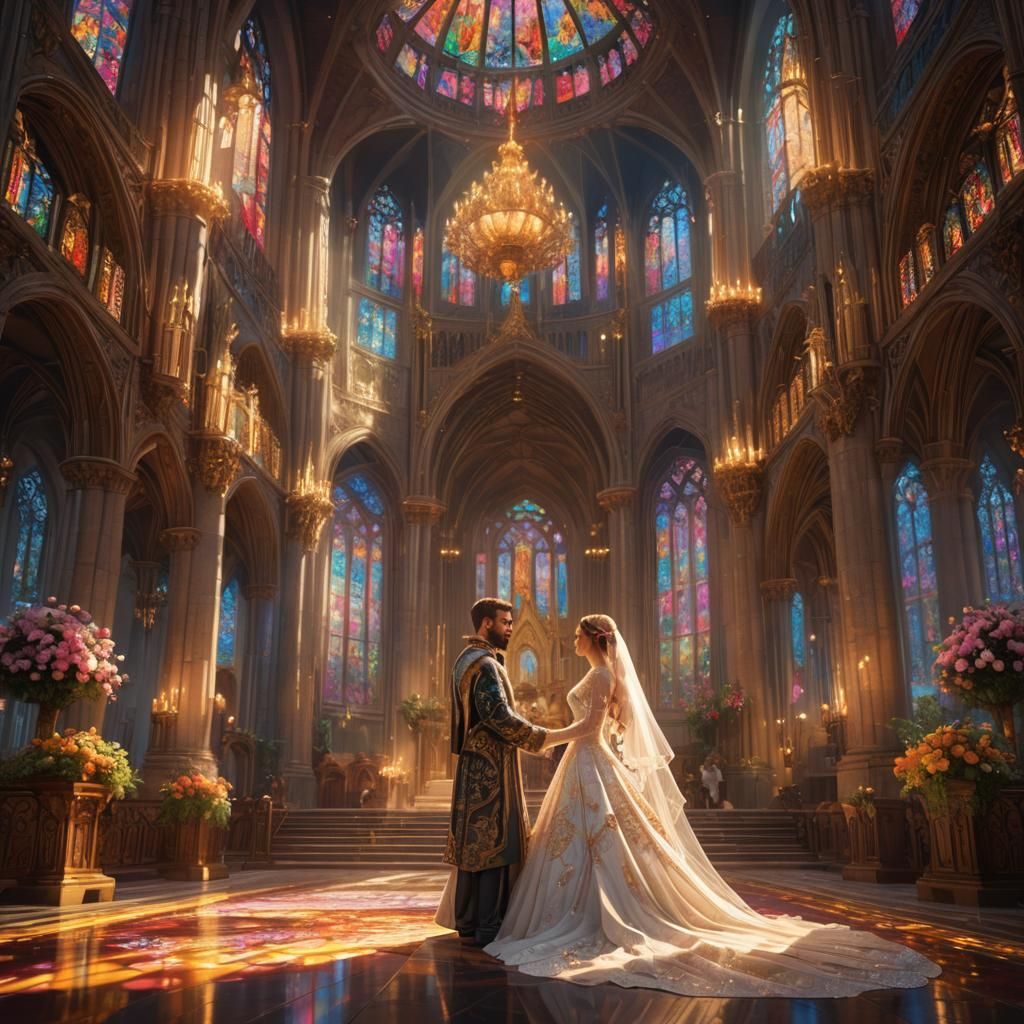 Fantasy Wedding in Illuminated Cathedral