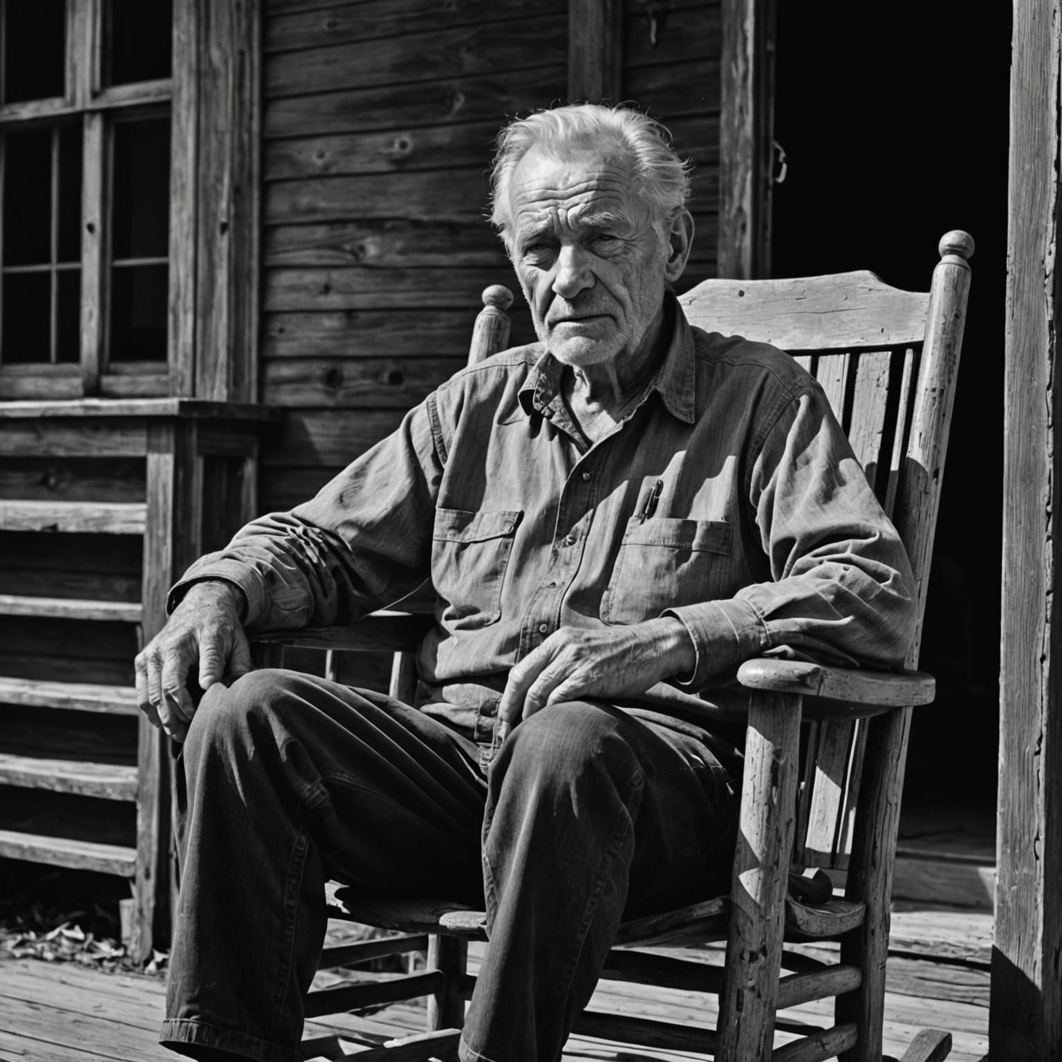Hyperrealistic Black and White Photo of Old Man Relaxing