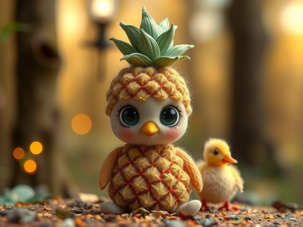 Whimsical Pineapple Creature in Enchanted Forest