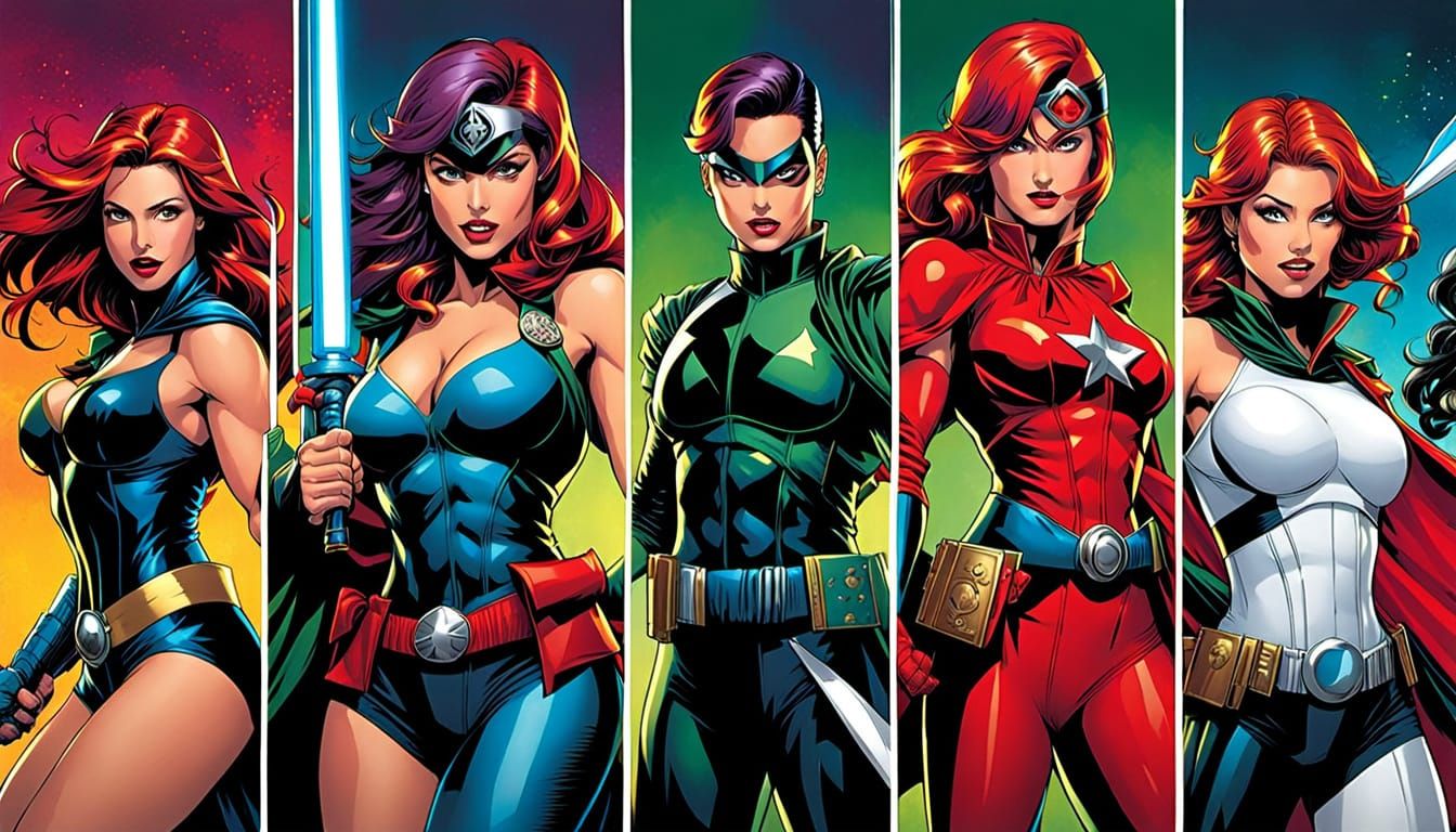 Diverse Female Warriors in Vibrant Comic Book Style