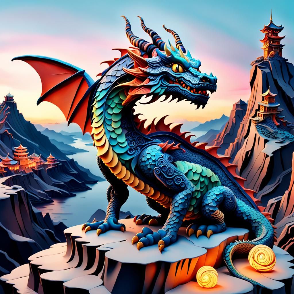 Dragon Overlook: Art Deco Fantasy Concept