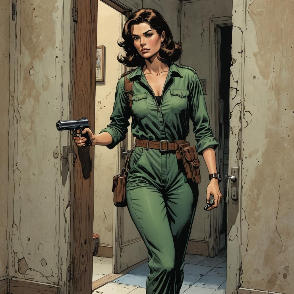Italian Agent Enters Room in Comic Art Style