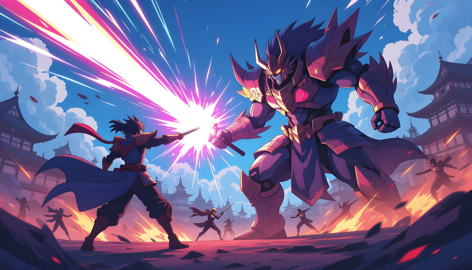 Epic Anime Showdown with Elemental Energy Strikes