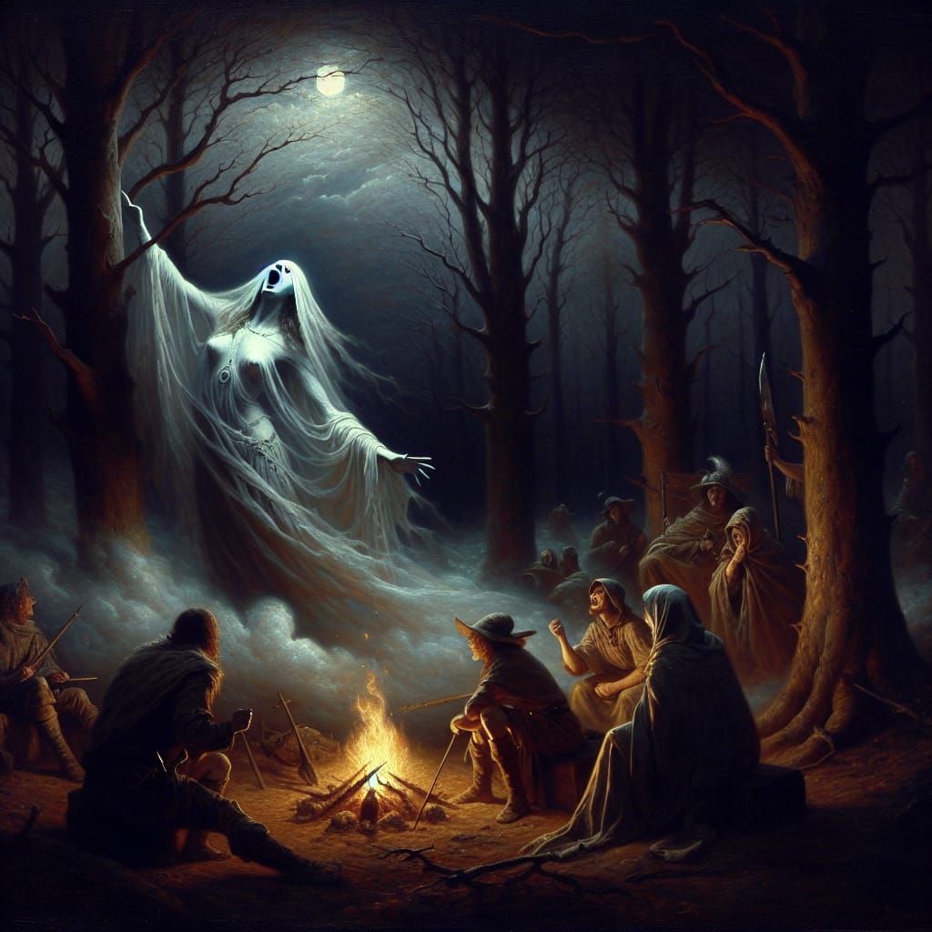 Ethereal Banshee Emerges in Tenebrism Oil Painting