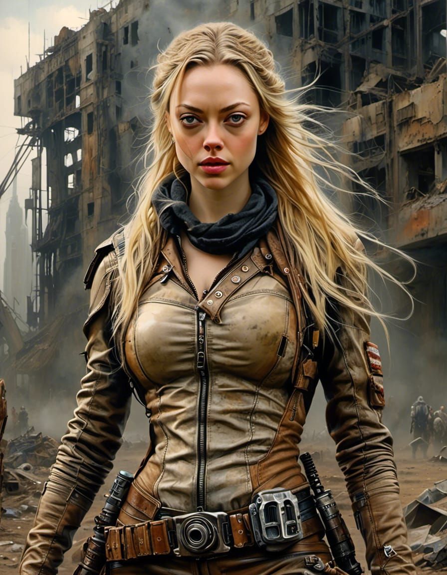 Post-Apocalyptic Amanda Seyfried in Detailed Acrylic Paintin...