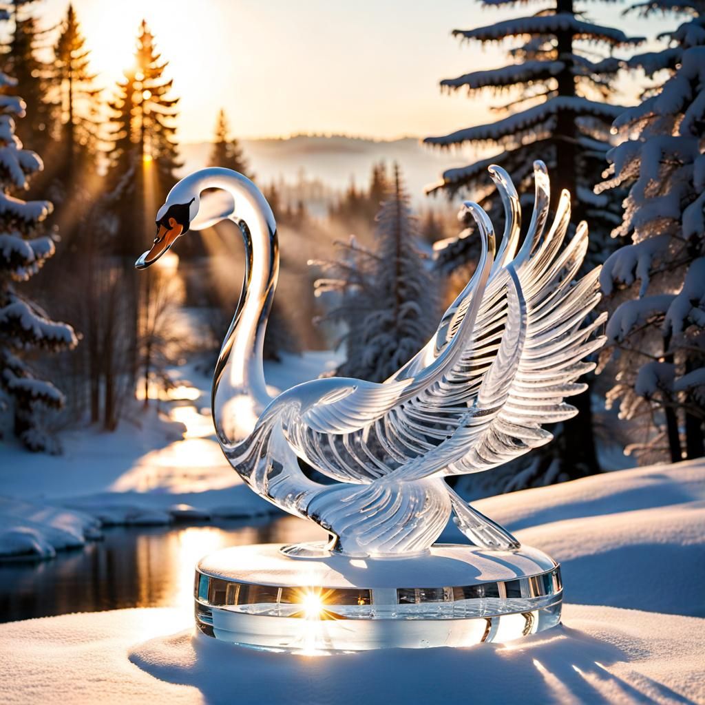 Swan ice sculpture