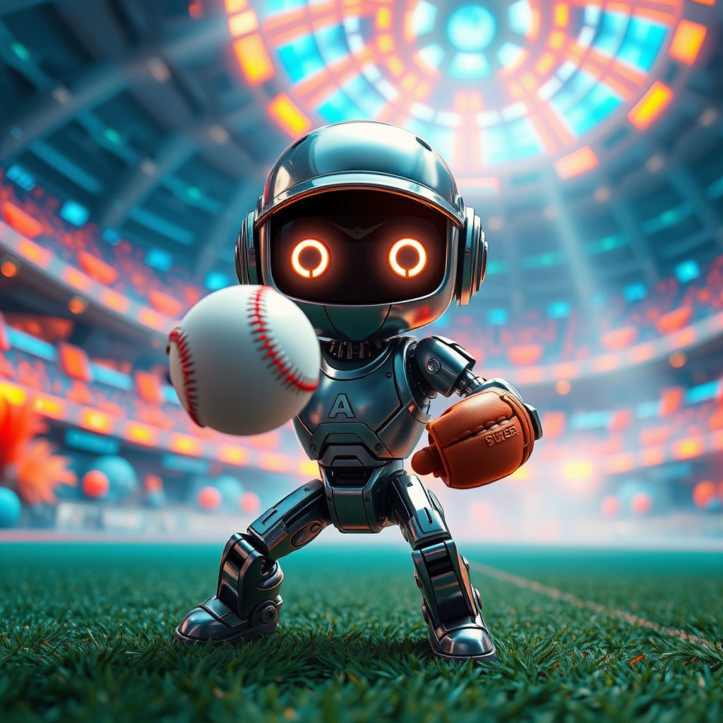 Adorable Baseball Robot Throws Glowing Ball