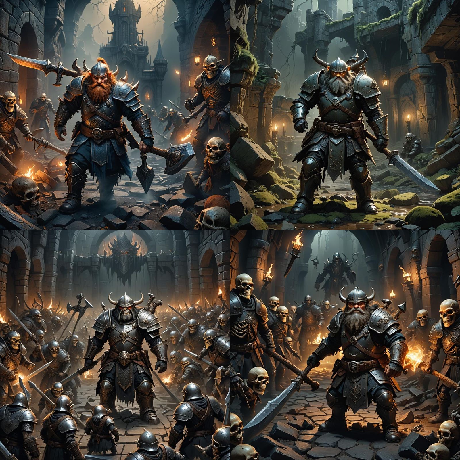 Dwarf Warrior in Dungeon: Hyperrealistic Digital Matte Paint...
