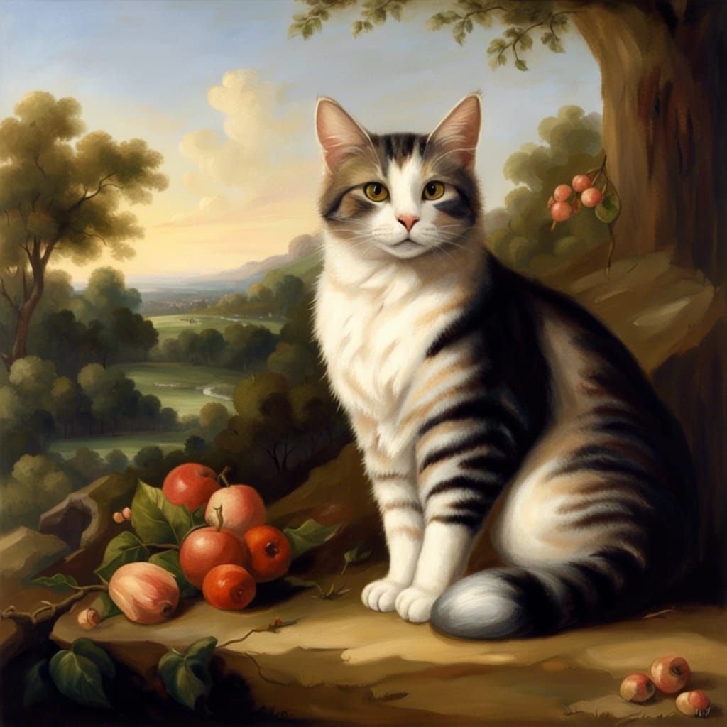 Baroque Portrait of a Hyperrealistic Cat in Garden