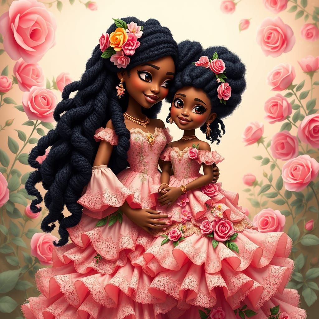 Warm Mother-Daughter Duo in Vibrant Floral Dresses