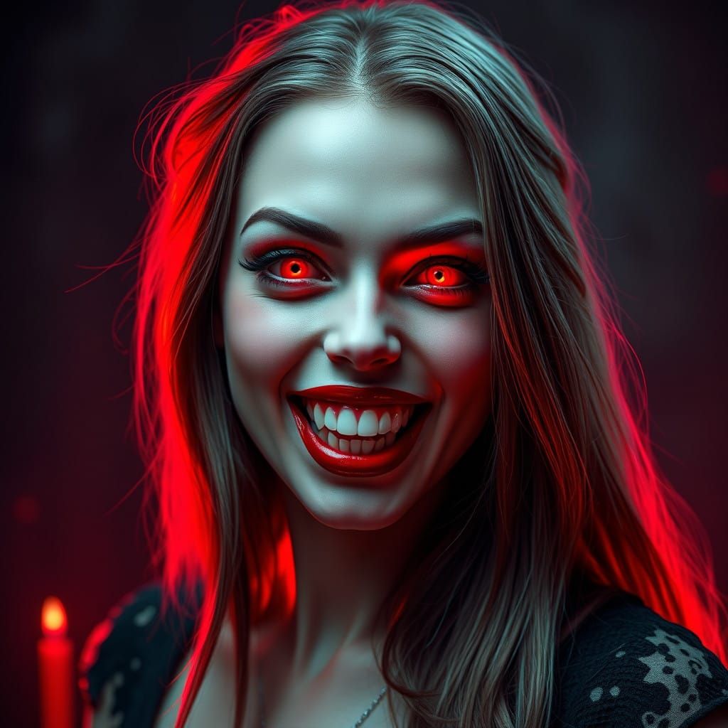 Ethereal Vampire Queen Amidst Infernal Flames