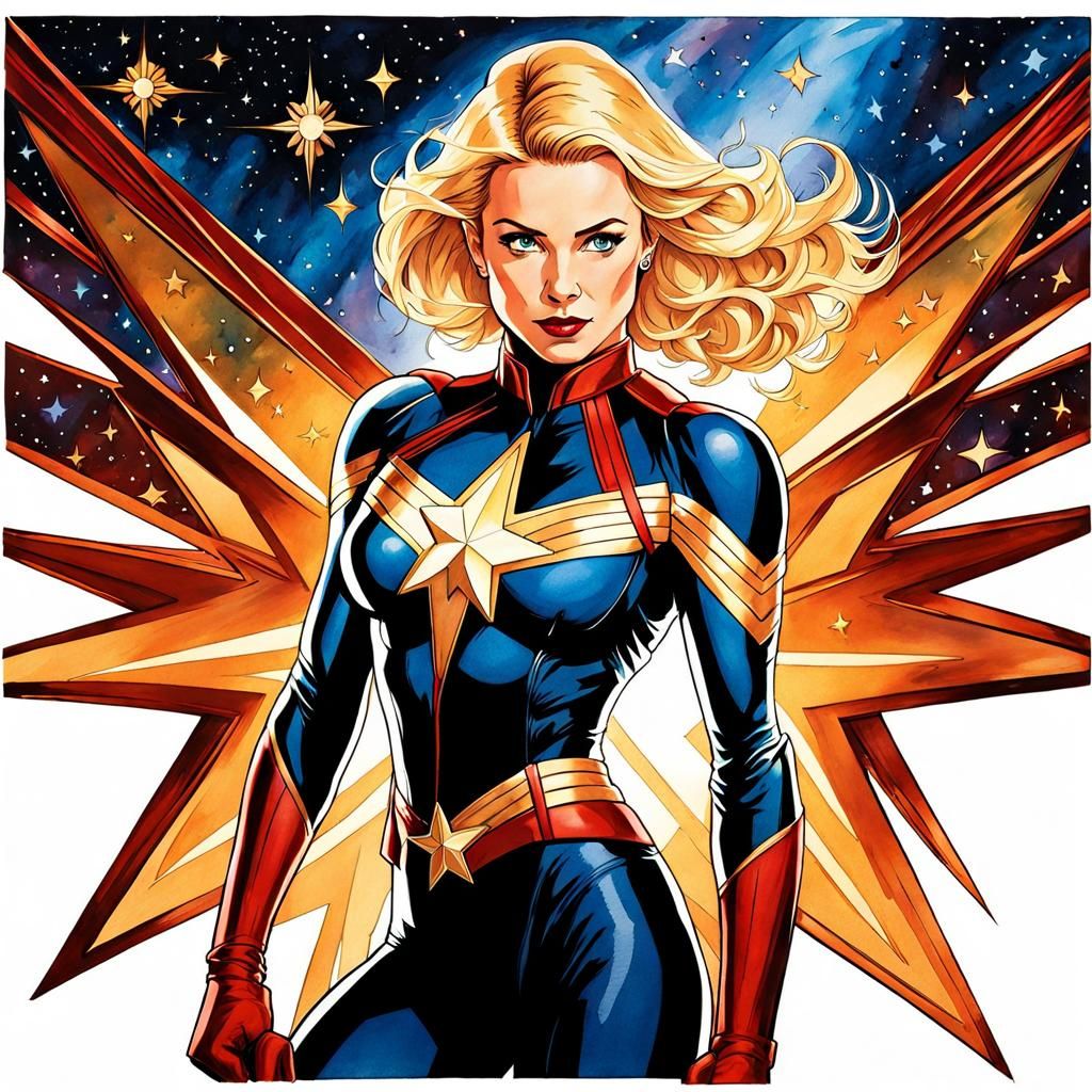 Cosmic Superheroine Portrait in Art Nouveau Style