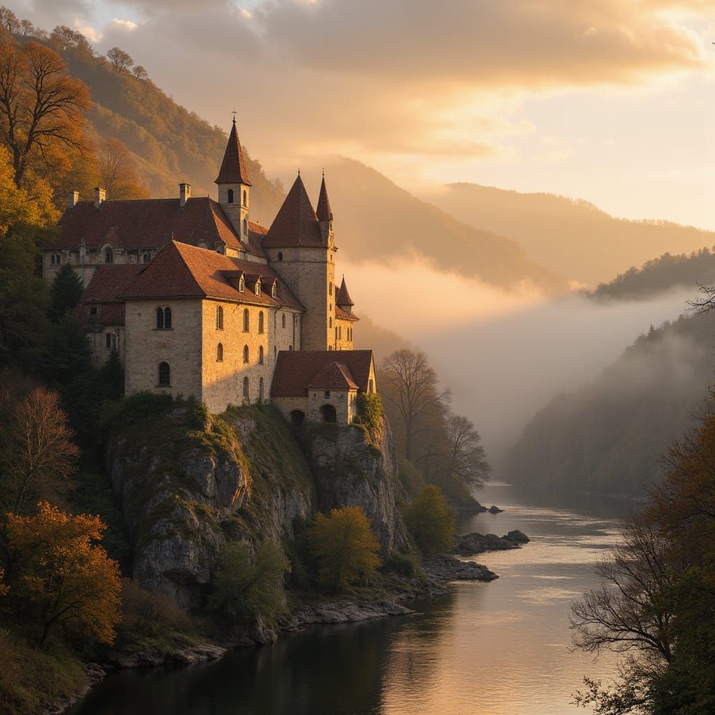 Gothic Monastery at Golden Hour in Quercy France