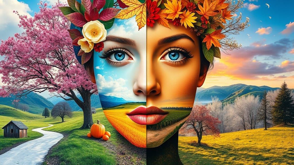 Ethereal Seasonal Portrait in Vibrant Dreamscapes