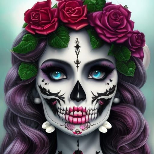 Gothic Skull with Roses Digital Illustration