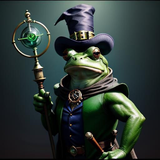 Steampunk Wizard Frog with Magic Staff