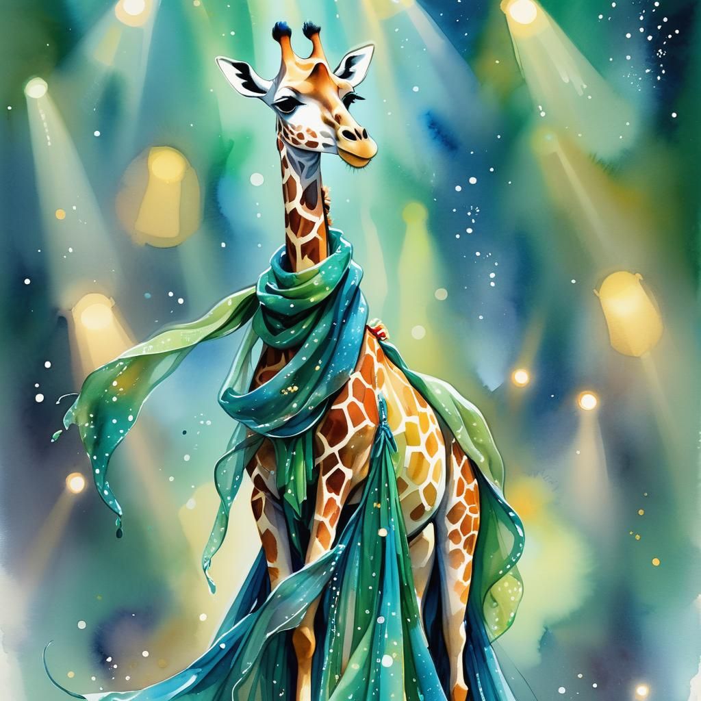 Giraffe Starlight Serenade in Whimsical Watercolor