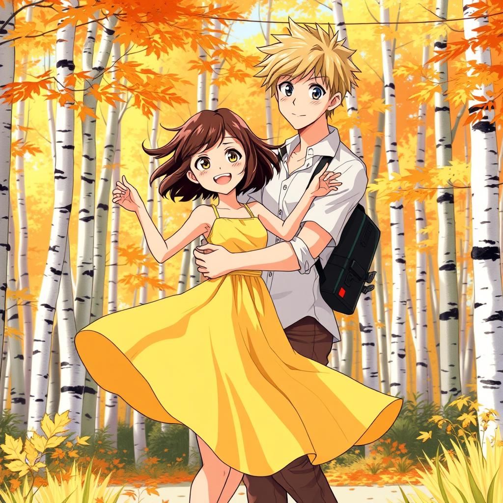 Anime Girl Dancing in Autumn Forest, Ghibli Style