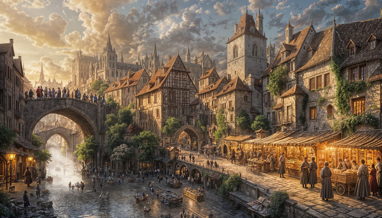 Medieval City Unfurling from Ancient Scroll
