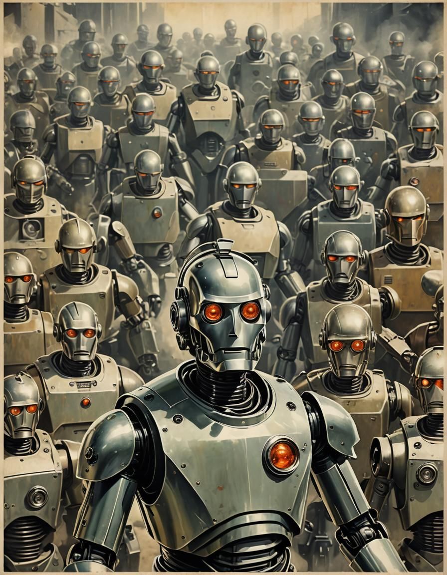 Robot Leader Portrait in 1930s Sci-Fi Style