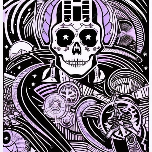 Cyborg Pirate Captain: Clean Line Art Coloring Page