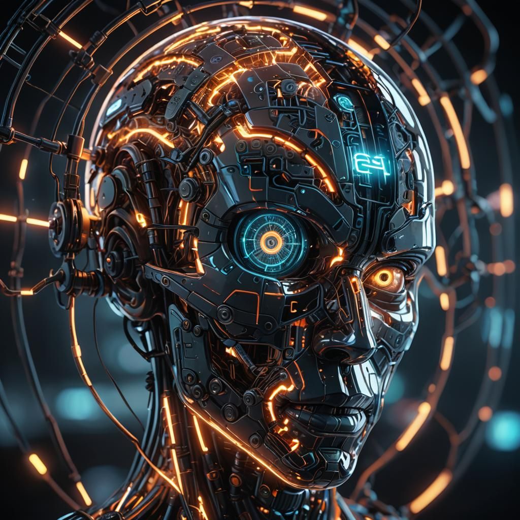 Futuristic Glass A with Brain in Cyberpunk Style