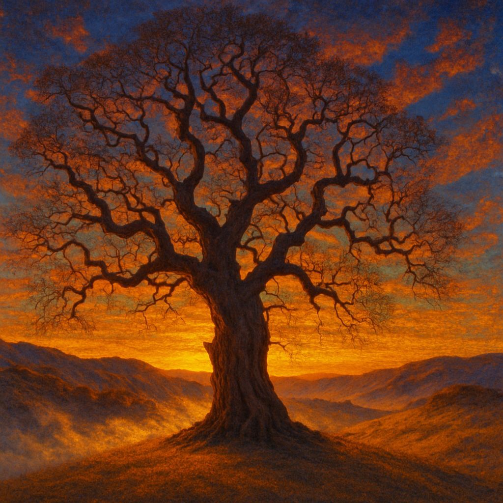 Oak Tree Sunset in Parrish Style