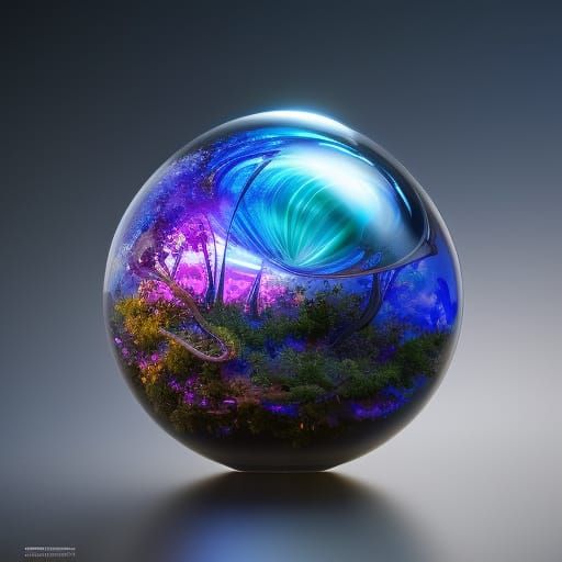 Hyperreal Orb with Forest Interior, Cyberpunk Art