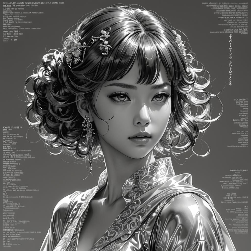 Anime Waifu Study in Pen and Ink Style