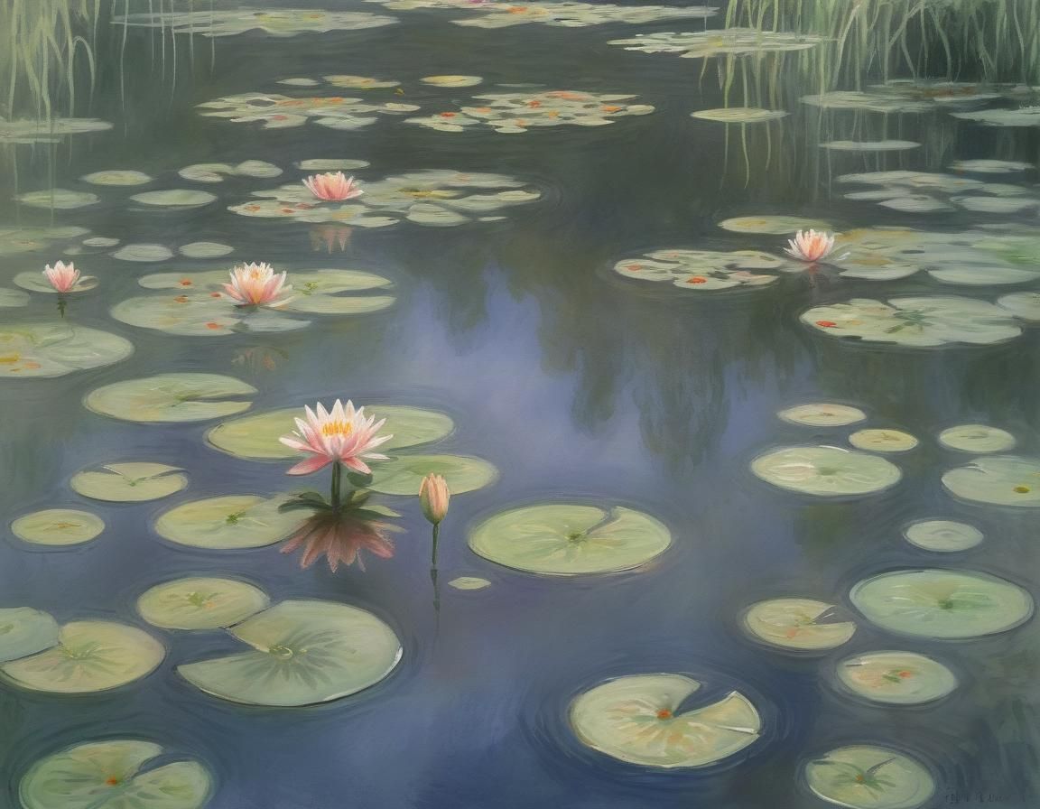 Impressionist Water Lilies in Watercolor Style
