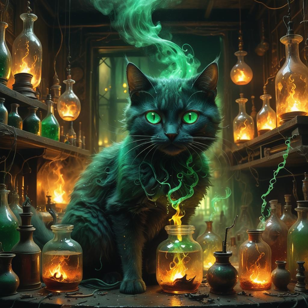 Mystical Cat Stepping Through Flames