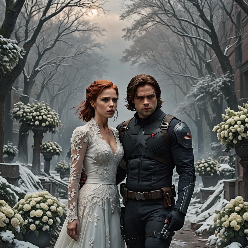 Sebastian Stan as winter soldier with Scarlett Johansson as ...