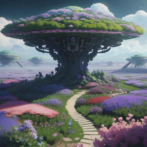 Alien Planet Flower Garden in 3D Anime Art