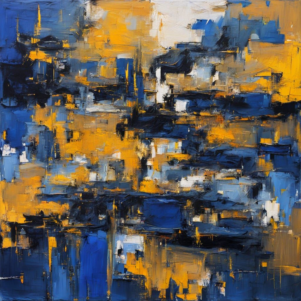 Abstract Blue Snowy Valley with Bold Brushstrokes