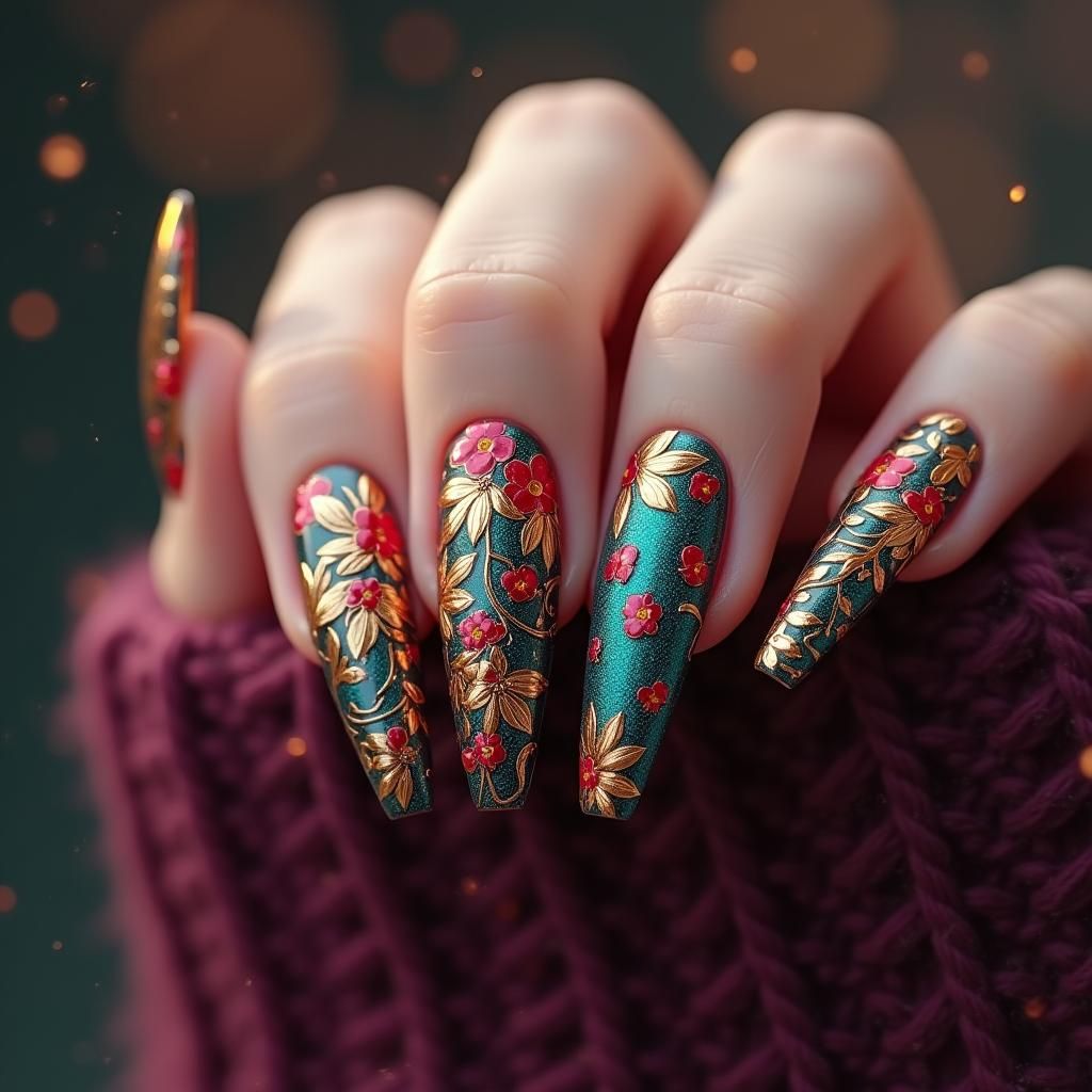 Elaborate Fall-Inspired Fingernails in High Resolution