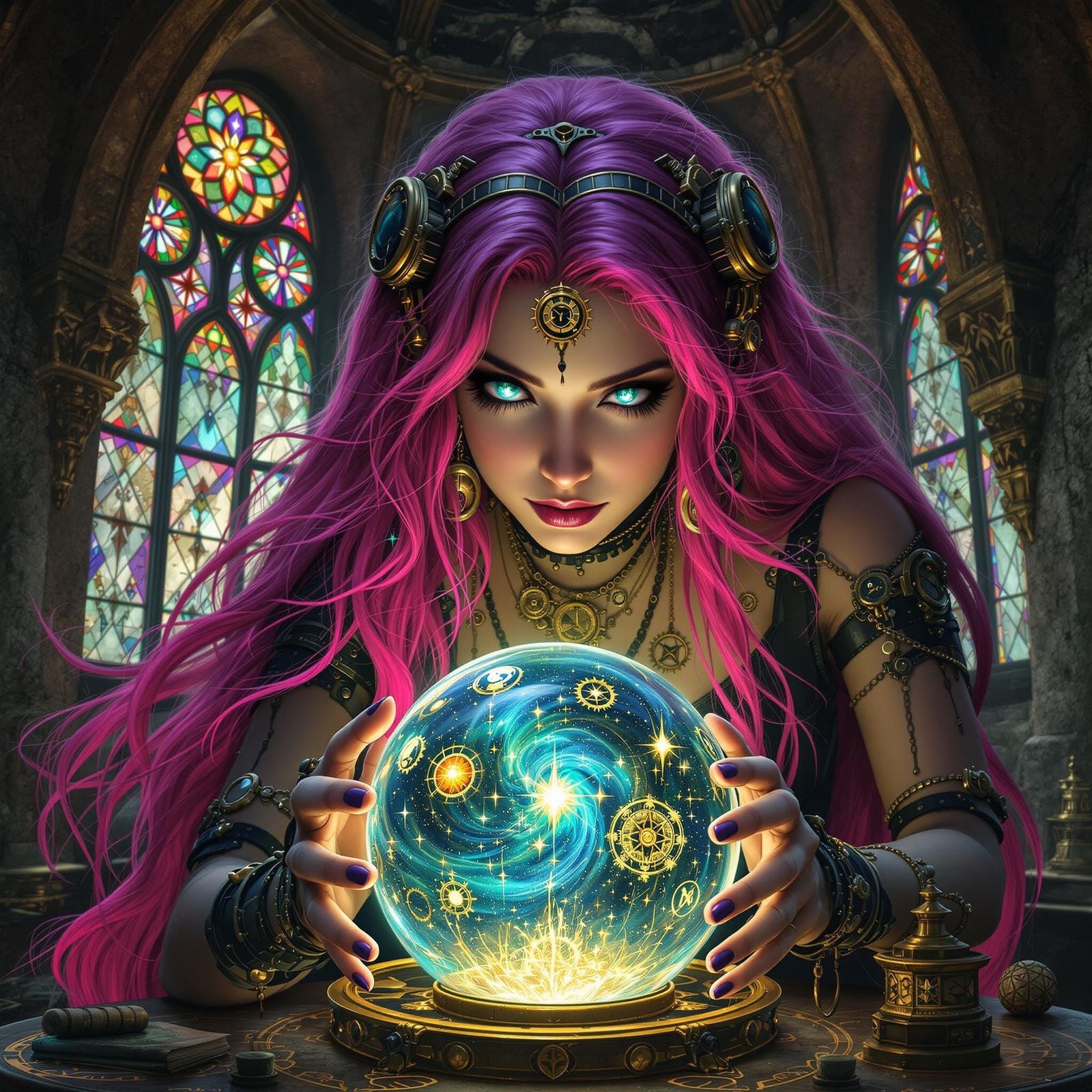 Dieselpunk Oracle Gazing into Crystal Ball