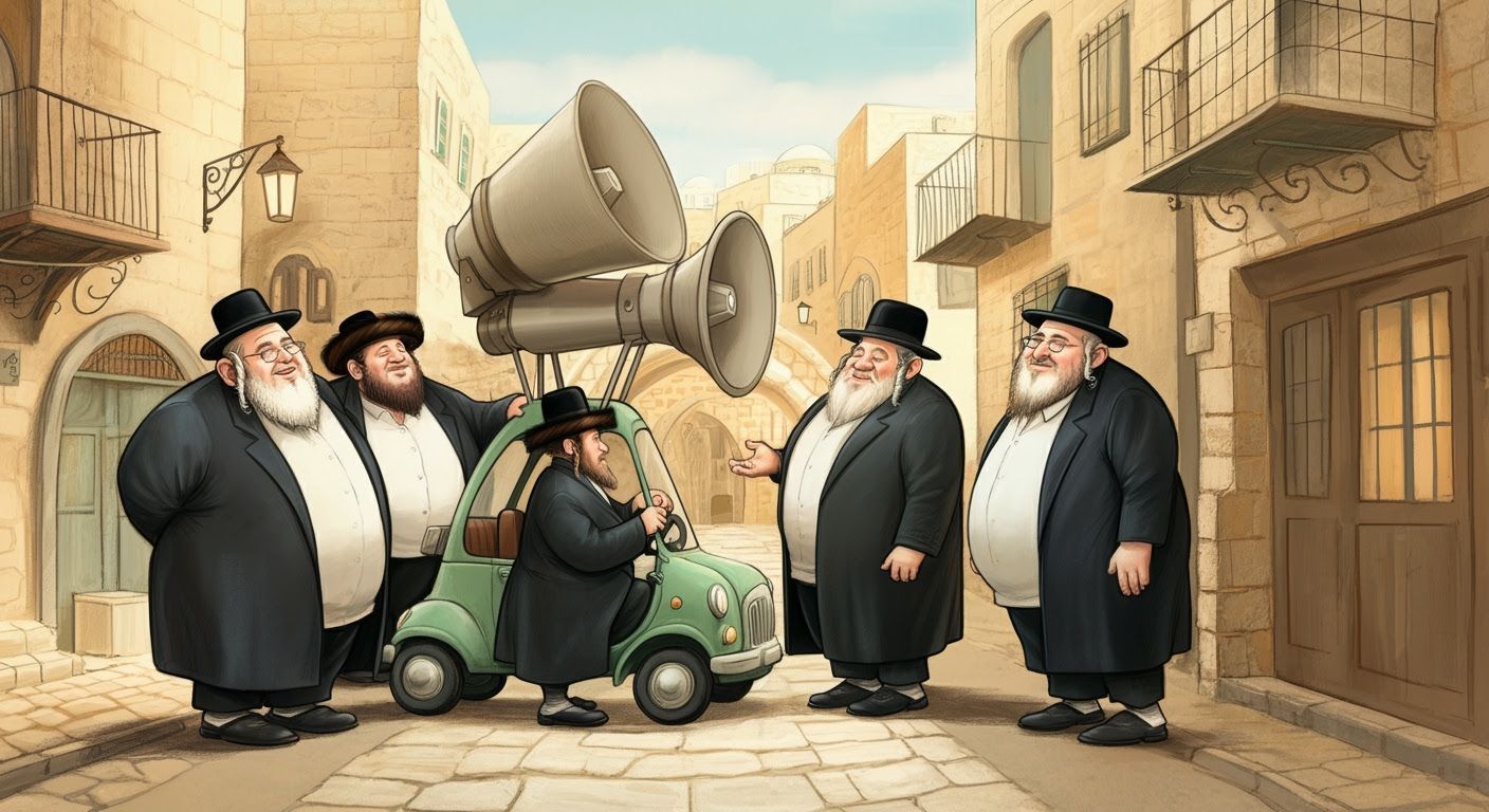 Five Hasidic Men Chatting on Jerusalem Street Comic Style