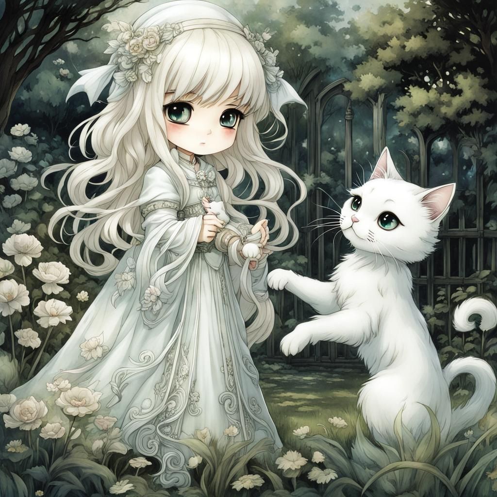 Chibi Ghosts in Garden, Anime Style
