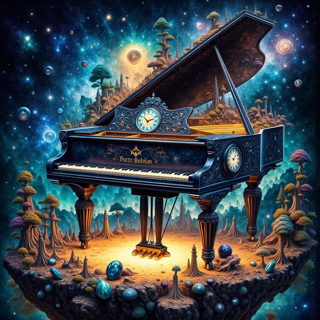 Surreal Piano Plays Haunting Melody in Cosmos