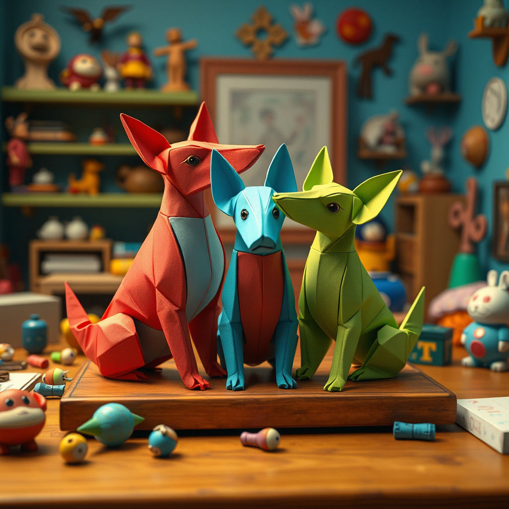 Origami Dogs in Nostalgic Fantasy Room