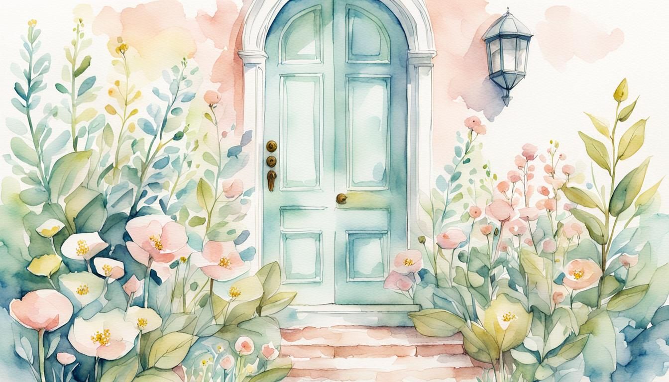 Create a watercolor illustration inspired by The Borrowers by Mary Norton, using a soft pastel color palette with delica...