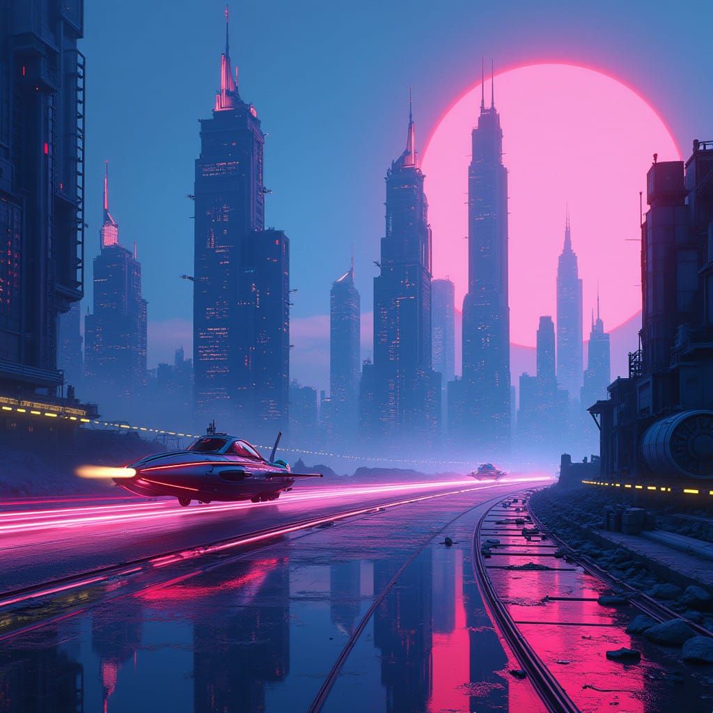 Cyberpunk Cityscape in Vibrant Digital Painting Style