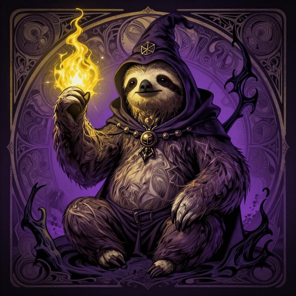 Sloth Wizard Conjures Dark Magic in Fantasy Art