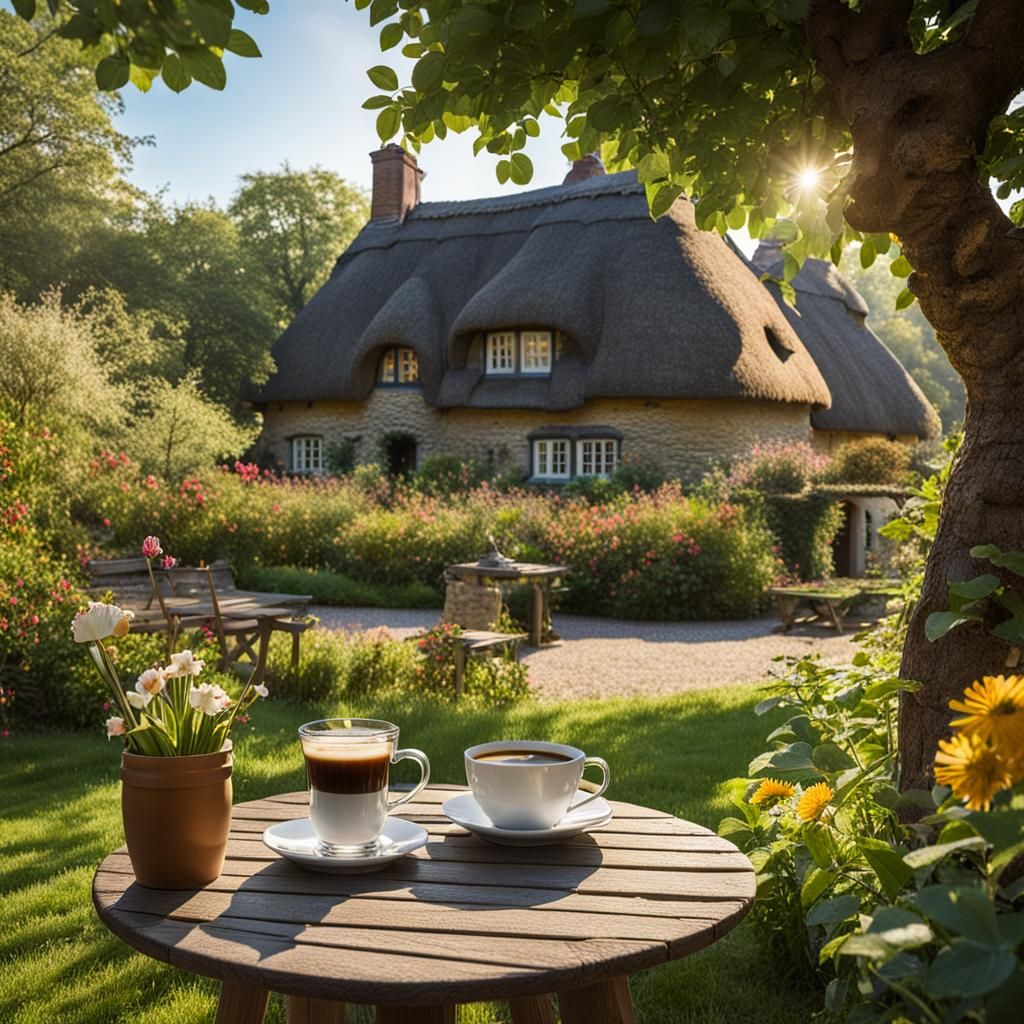Morning Coffee in a Sunny Garden