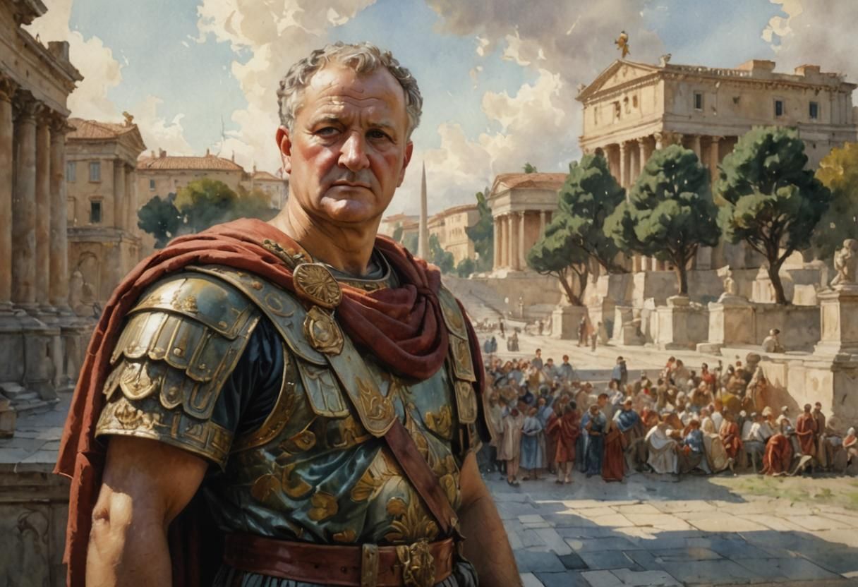 Emperor Vespasian Portrait in Watercolor Style