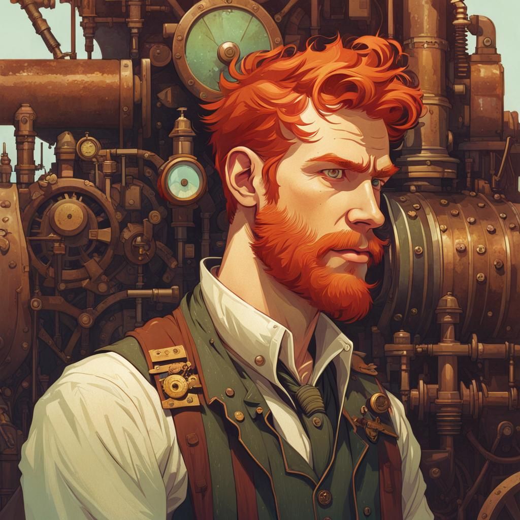 Steampunk Engineer Portrait in Arthur Rackham Style