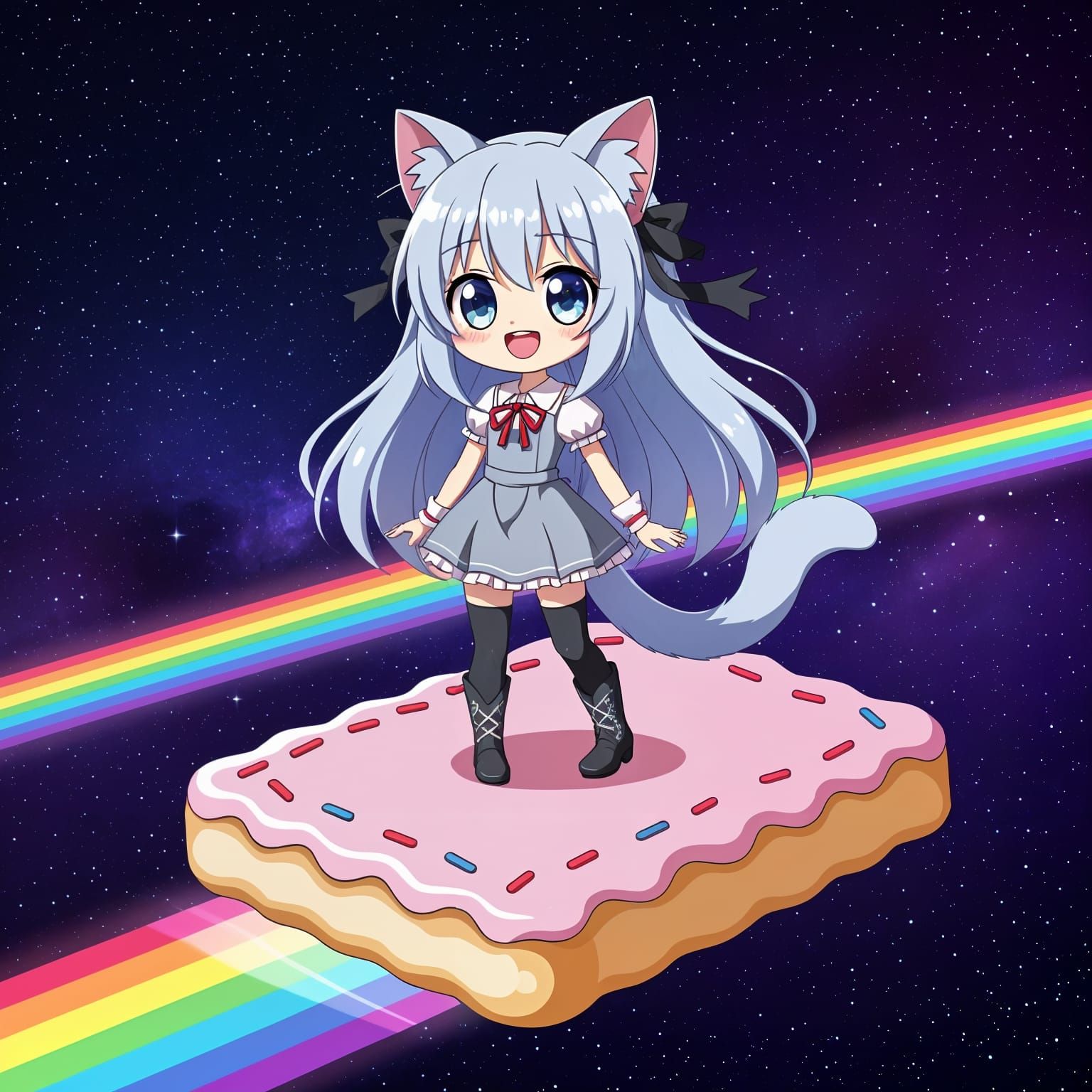 Synthwave Anime Catgirl on Poptart in Space