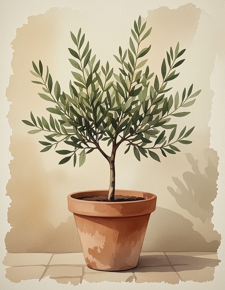 Watercolor Olive Tree in Terra Cotta Pot